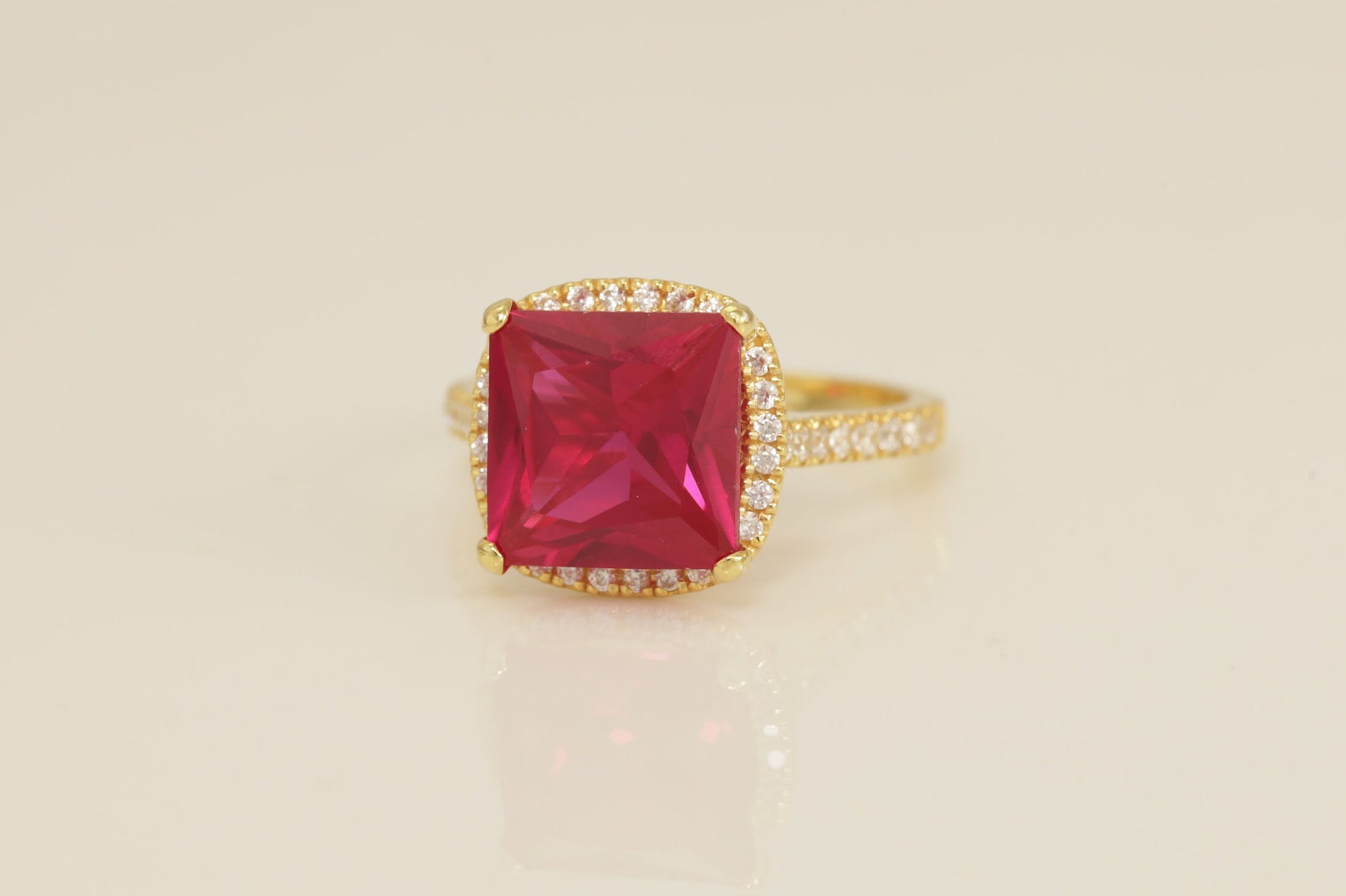 3.0 CT Ruby Engagement Ring, Diamond Halo Ruby Ring, July Birthstone Ring, Anniversary Ring Gift for Her